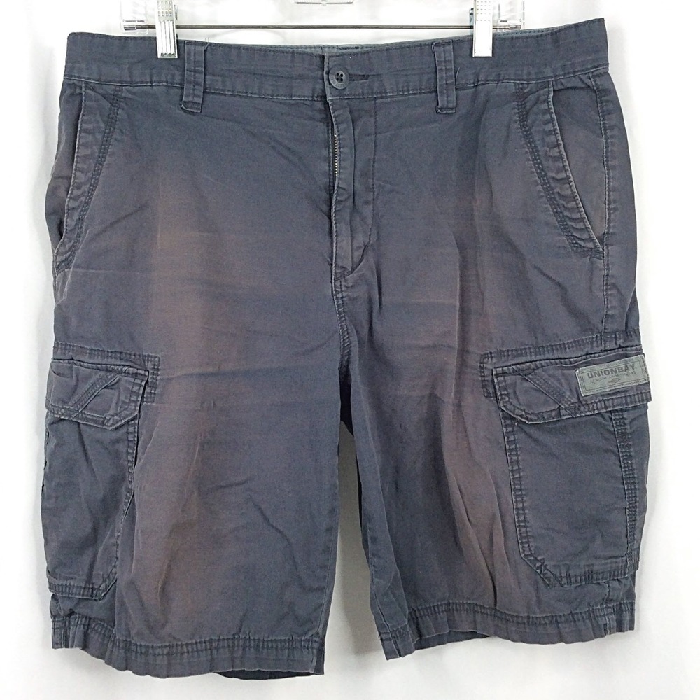 Unionbay Cargo Shorts Men's Size 36 Gray Cotton Stretch Bermuda 10" Inseam